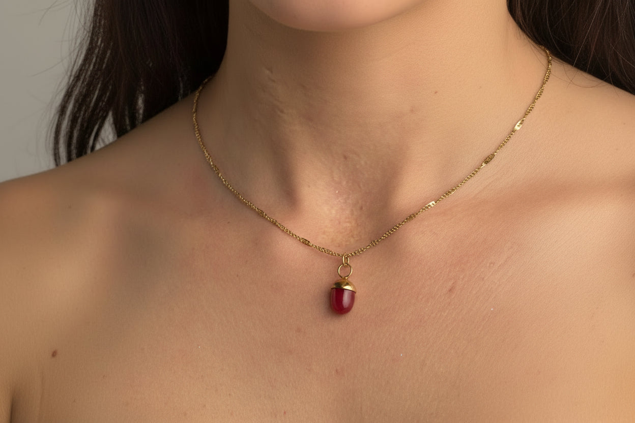 COLLAR Baño de oro 18KT-JASPE ROJO