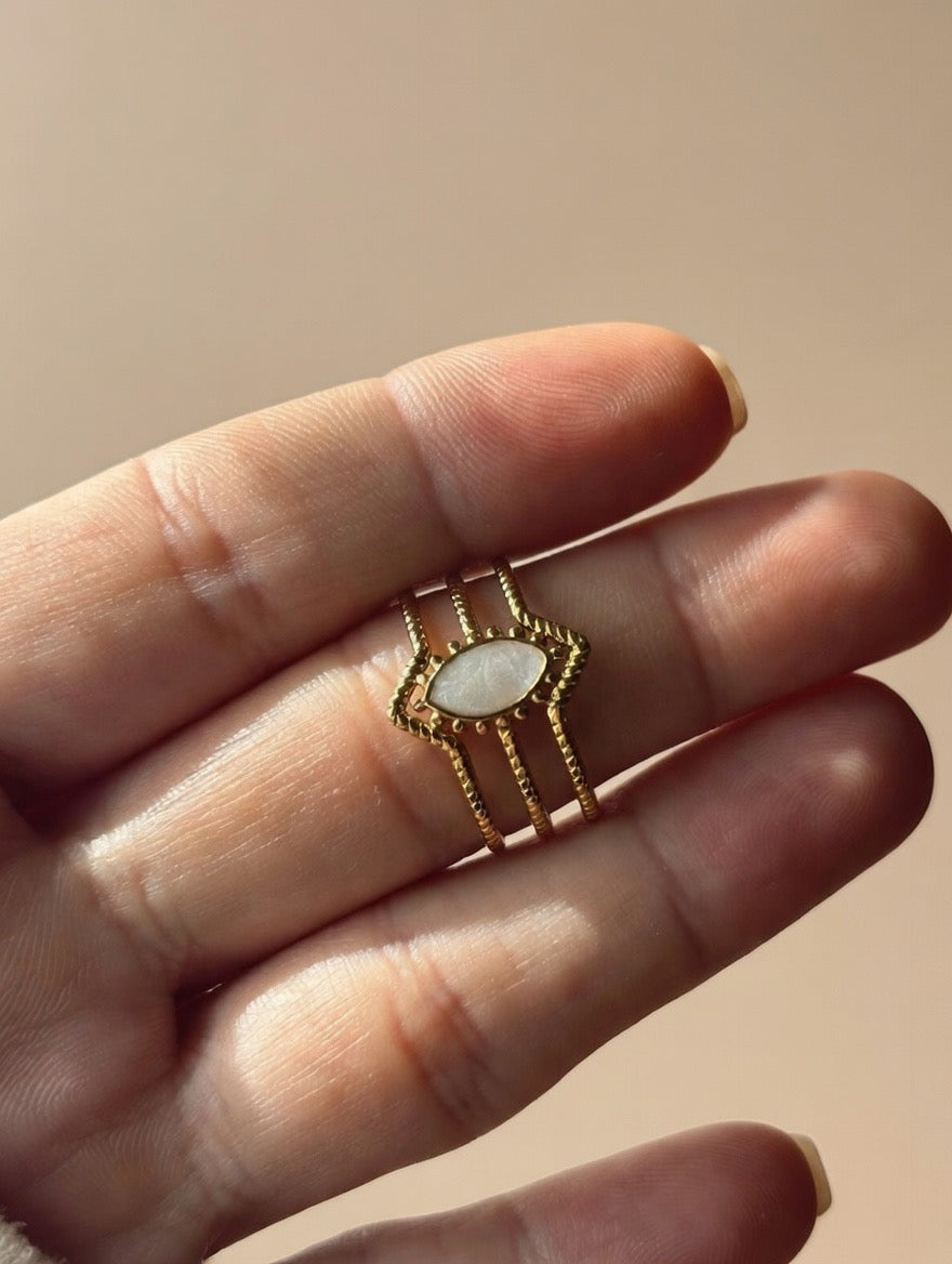 Anillo Triple Banda con Piedra Central - Acero 316L