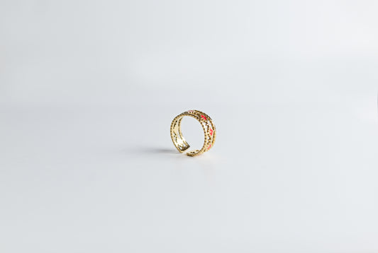 Anillo Ajustable "Rombos Esmaltados" en Acero Inoxidable 316L y Esmalte Rojo