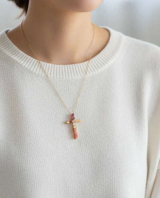 COLLAR CRUZ DEGRADADO EN RESINA CON PANICULATA Y ACERO INOXIDABLE 316