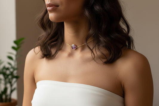 CHOKER DE ACERO INOXIDABLE CON FLOR NATURAL PANICULATA PRESERVADA