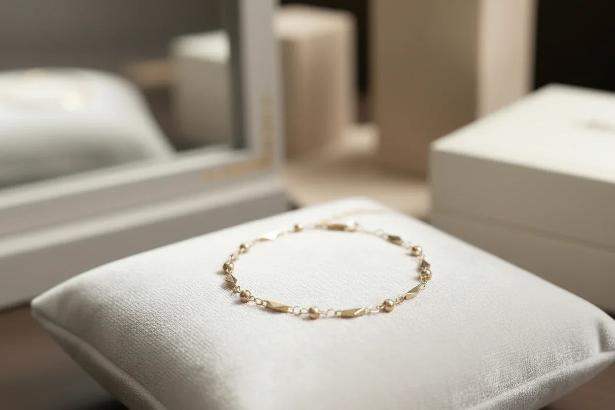 PULSERA CON ESLABONES DE ARROZ DORADA