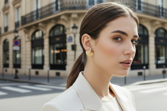 Pendientes Stud "Abanico" Texturizado en Dorado con Micro-Zirconias