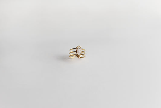 Anillo Triple Banda con Piedra Natural Central - Acero 316L