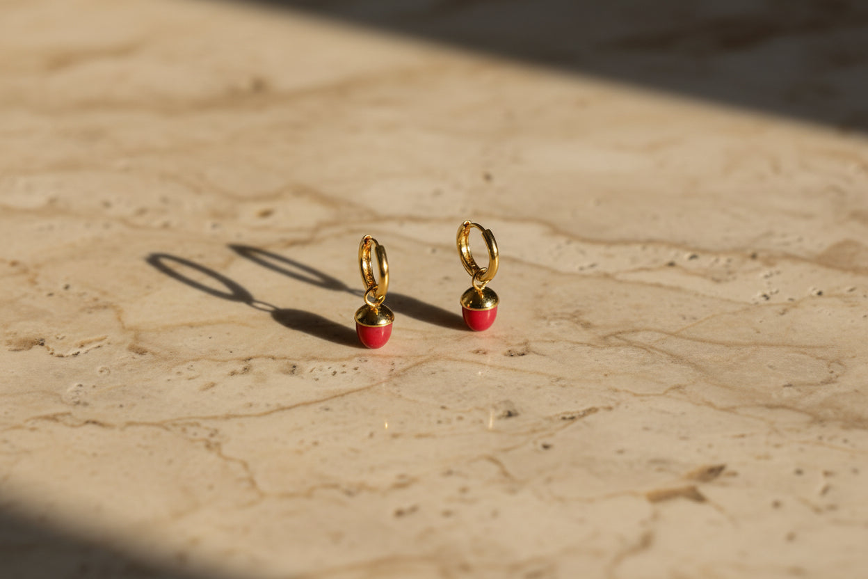PENDIENTES ARO Baño de oro 18KT-JASPE ROJO