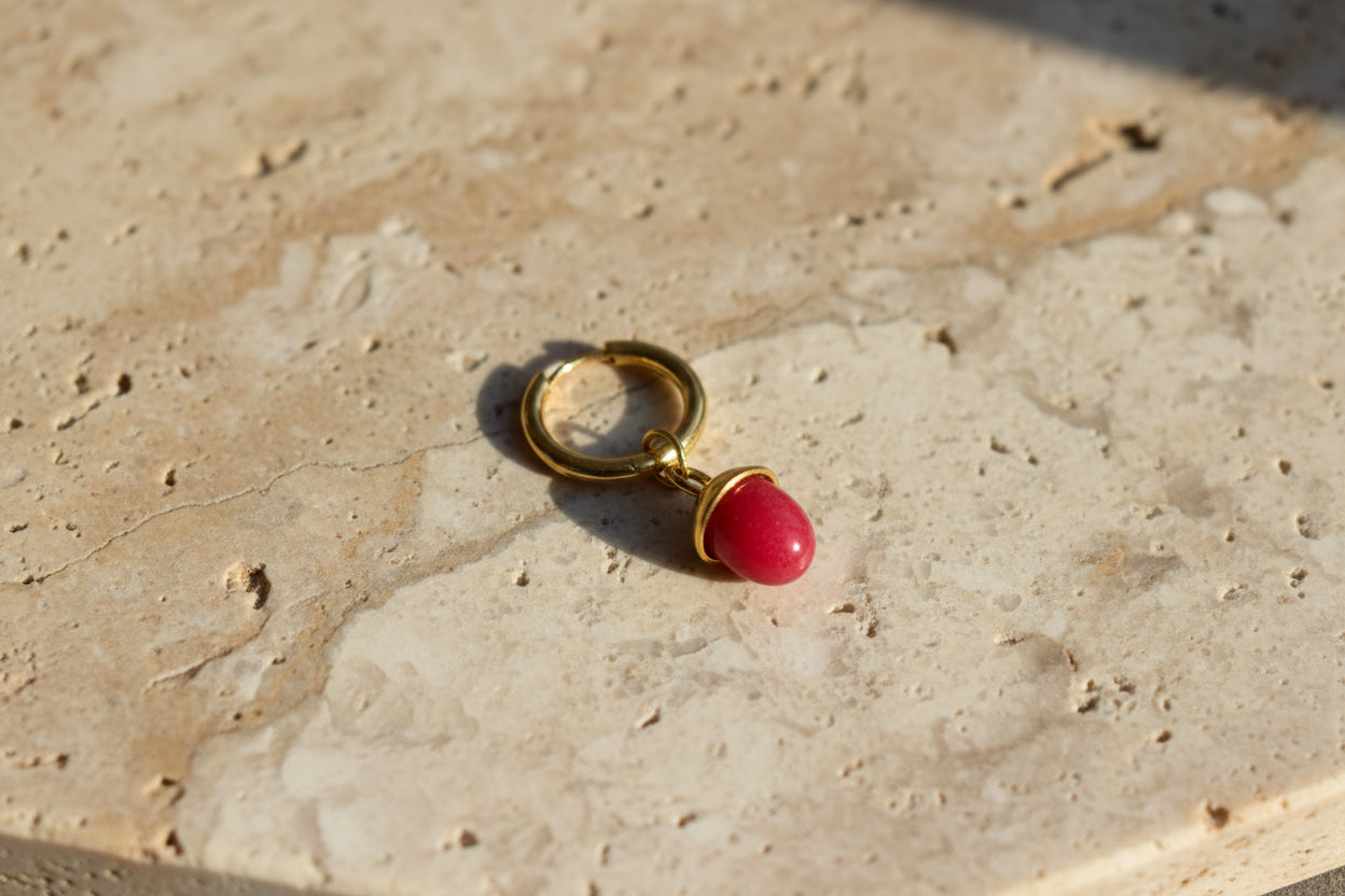 PENDIENTES ARO Baño de oro 18KT-JASPE ROJO