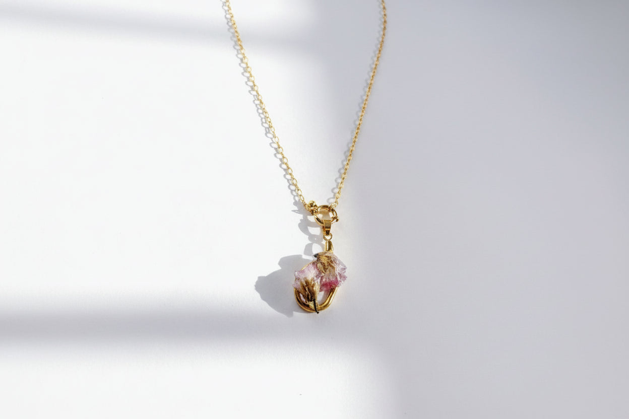 COLLAR DE FLORES NATURALES EN ACERO INOXIDABLE 316L CON CADENA DE 45 CM