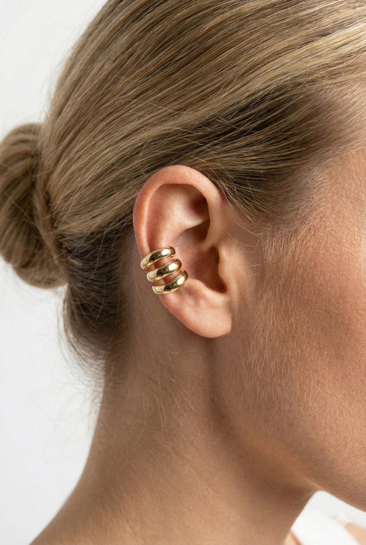 Ear Cuff Triple Banda Chunky Baño de Oro 18K