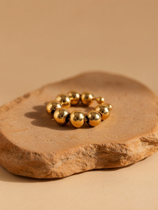 EARCUFF BOLAS DE ORO-Acero inoxidable