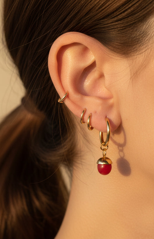 PENDIENTES ARO Baño de oro 18KT-JASPE ROJO