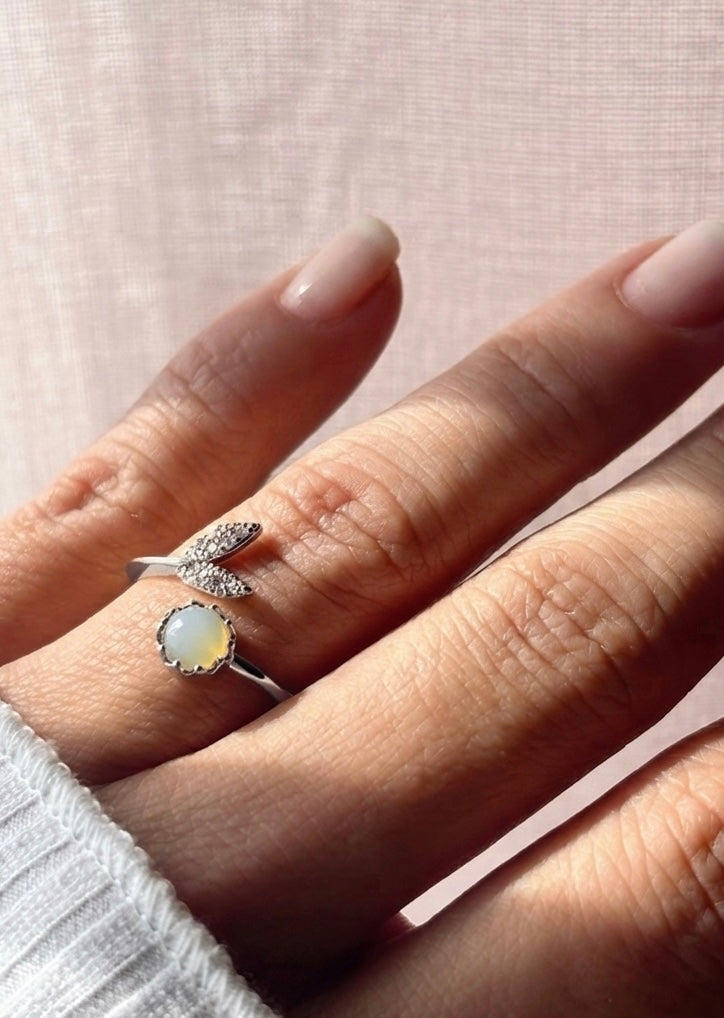 SORTIJA COLA DE SIRENA AJUSTABLE ACERO CON CIRCONITAS PLATEADA