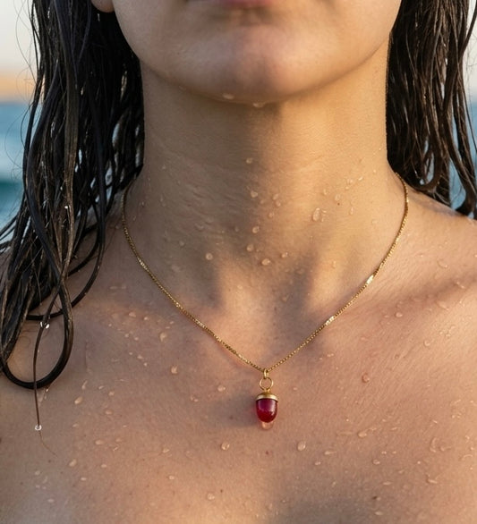 COLLAR Baño de oro 18KT-JASPE ROJO