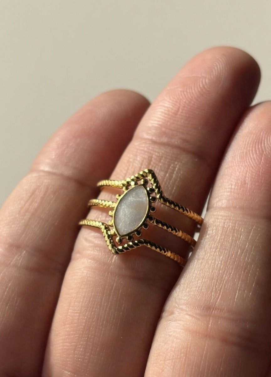 Anillo Triple Banda con Piedra Central - Acero 316L