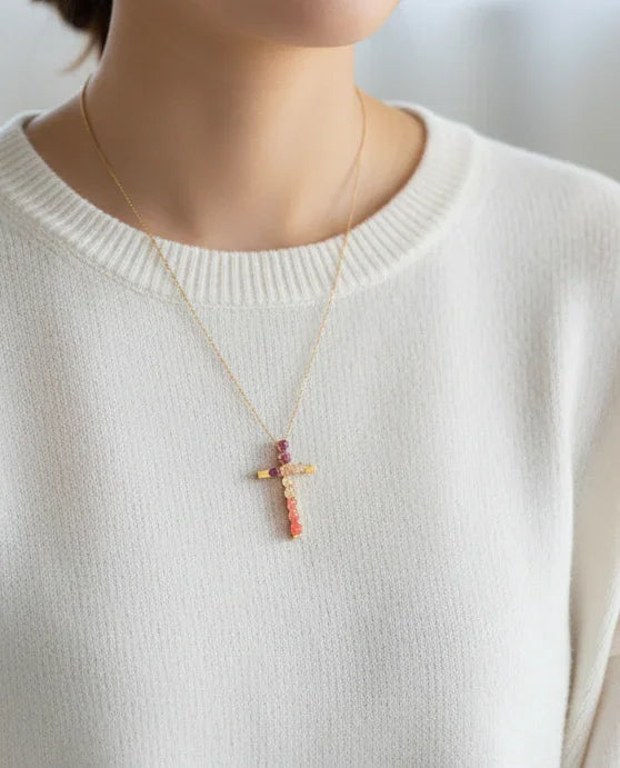 COLLAR CRUZ DEGRADADO EN RESINA CON PANICULATA Y ACERO INOXIDABLE 316