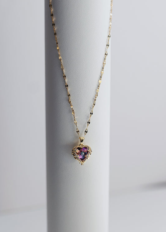 Collar Corazón Místico con Vidrio y Circonitas | Joyería en Acero Bañado en Oro 18k