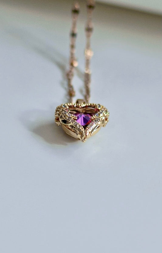 Collar Corazón Místico con Vidrio y Circonitas | Joyería en Acero Bañado en Oro 18k