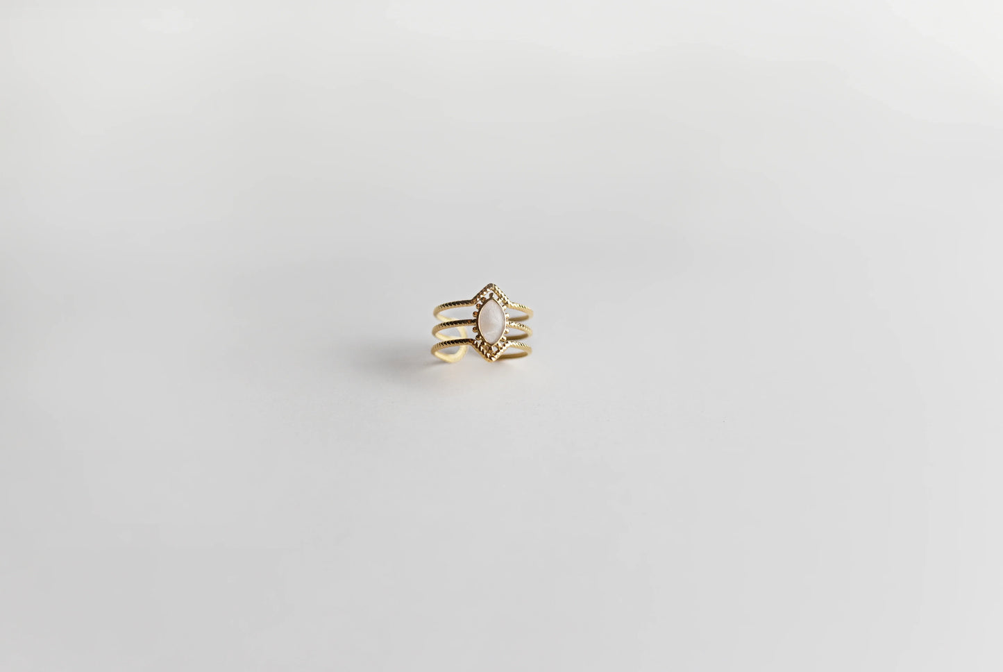 Anillo Triple Banda con Piedra Central - Acero 316L